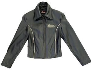 Indian Motorcycle Black 100% Leather With Beige Piping Biker Jacket Women’s Sz S